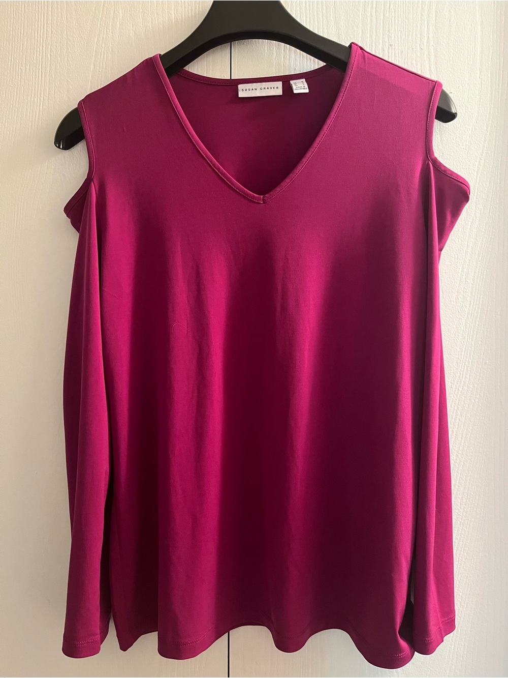 Susan Graver Magenta Cold-Shoulder V-Neck Tank Top